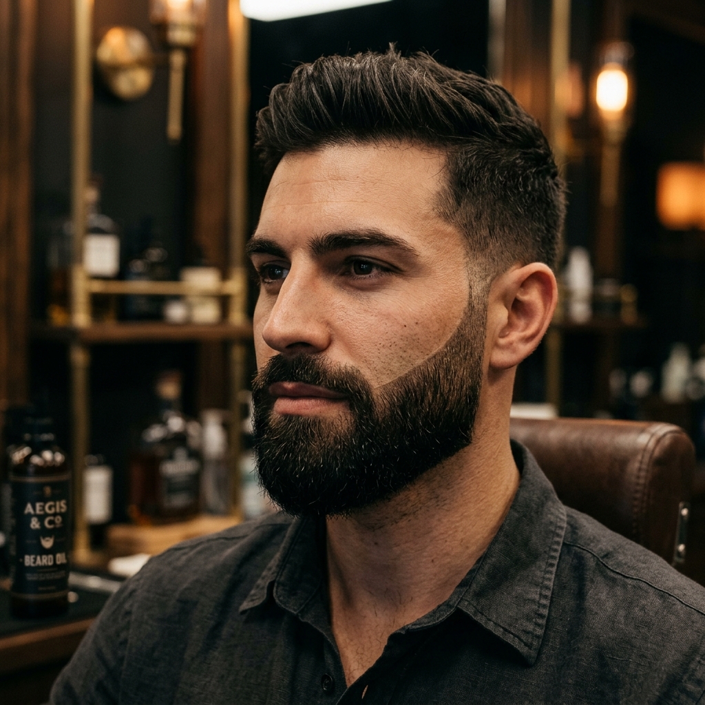 Sharp beard shaping, cheek alignment and hot towel care