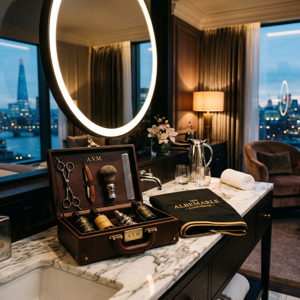 Executive grooming service inside luxury hotel suite